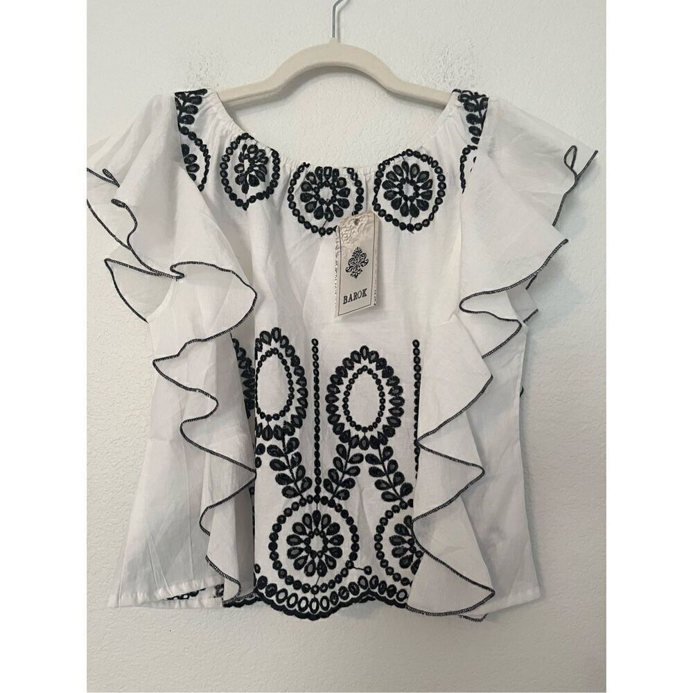 Barok Paris Black and White Embroidered Blouse NEW NWT
